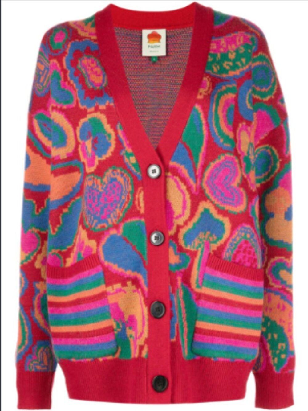 NWOT FARM RIO Colourful heart & mushroom Cardigan oversized L